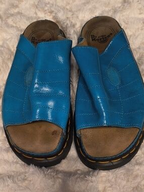 Dr. Martens Bright Blue Leather Slip-On Open-Toe Clogs